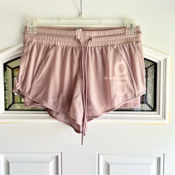 ALO YOGA Ambience Mesh-overlay Shorts - Picture 1 of 4